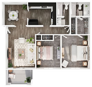 B1 - Two Bedroom / Two Bath - 1,035 Sq. Ft.*